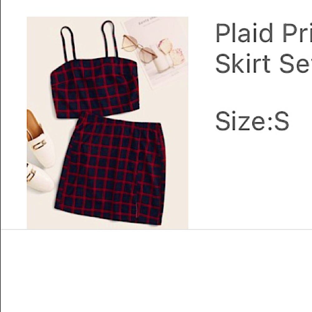 Plaid Print Crop Cami Top & Split Hem Skirt Set